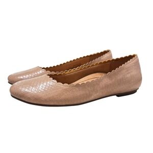 Vionic Julieta Flats Womens 8 Tan Snake Skin Scalloped Trim Round Toe AQ:11-2020